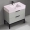 Pink Sink Bathroom Vanity, Modern, Floor Standing, 32